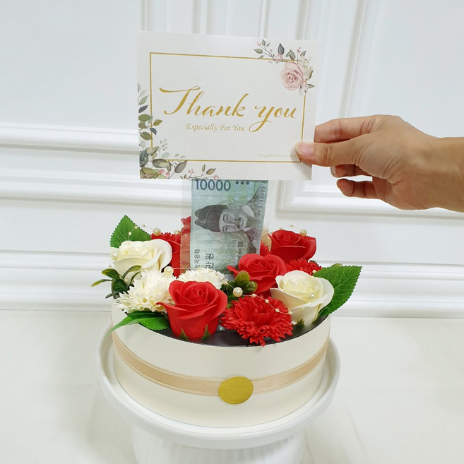 러블리팜 비누꽃 러블리 반전 용돈케이크 카네이션, 레드, 1개