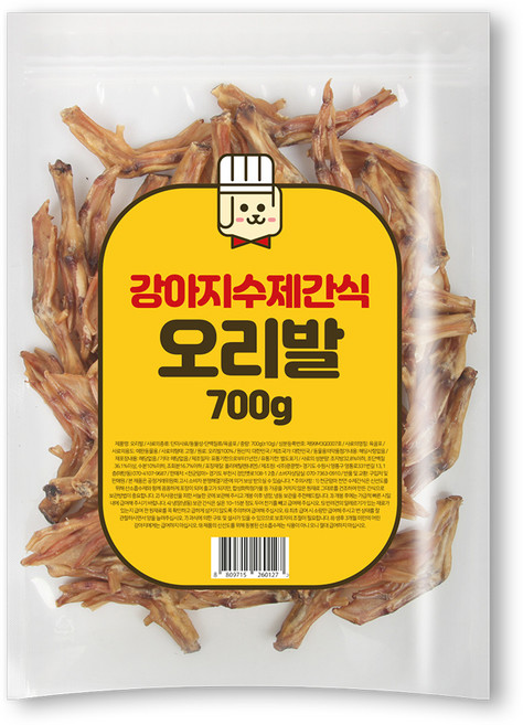 천군맘마 강아지 수제 건조간식 700g, 오리발, 1개