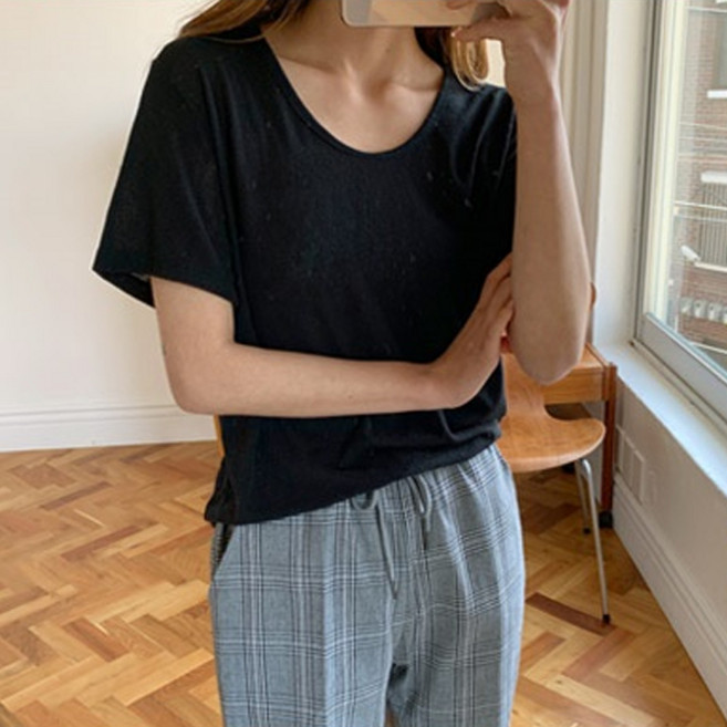 온더리버 여성용 온더 데일리 모달 유넥 반팔 티셔츠