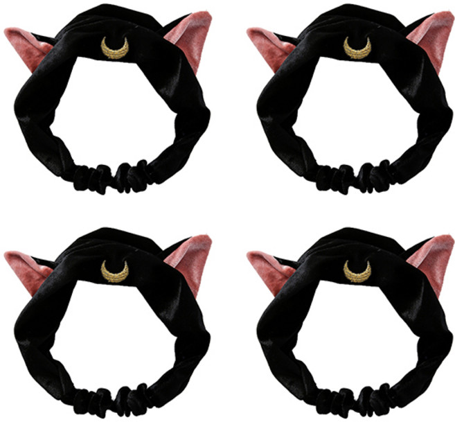 블럭마트 고양이 귀 세안밴드, 블랙, 4개