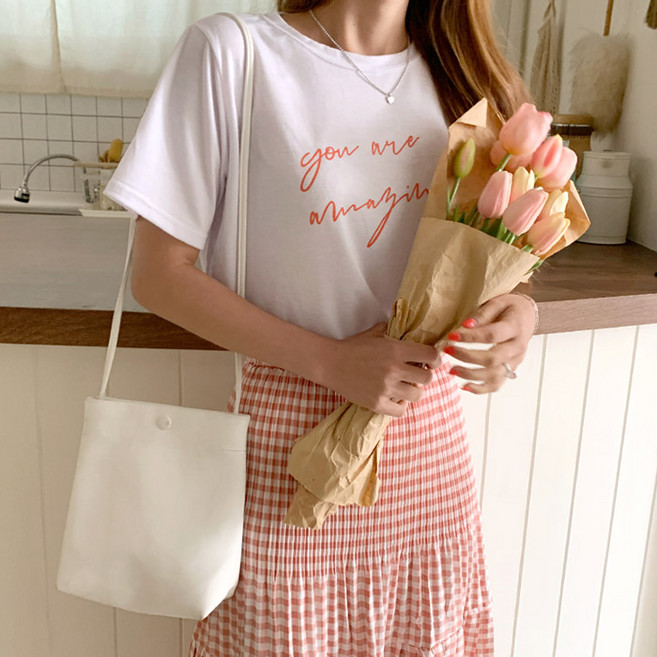 온더리버 여성용 어메이징 레터링 텐셀 반팔 티셔츠