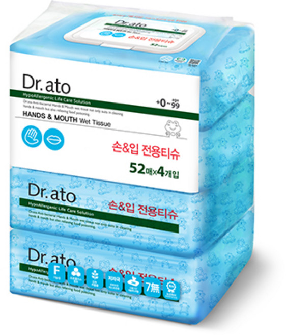 닥터아토 손 앤 입 전용 유아물티슈 캡형, 60g, 52매, 4세트