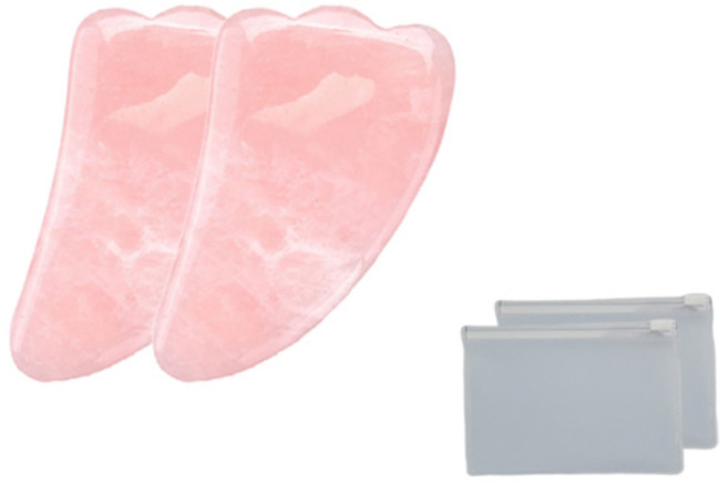 로즈쿼츠 마사지 원석괄사 2p + PVC 지퍼팩 2p, 1세트, 핑크