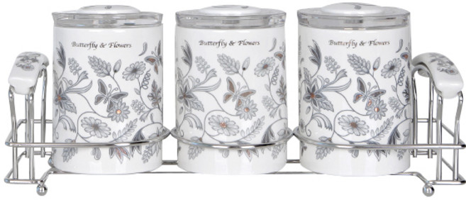 골든벨금속 버터플라이 양념 밀폐용기세트 그레이, 1세트, 양념통 3p + 거치대
