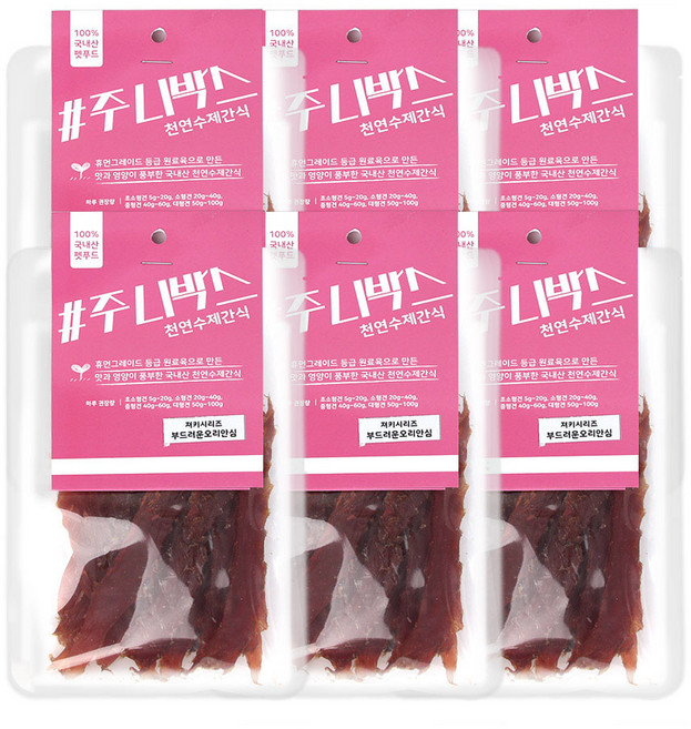 주니박스 저키시리즈 부드러운 강아지 간식 50g, 오리안심, 6개