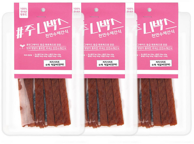 주니박스 저키시리즈 떡갈비 강아지 간식 50g, 연어, 3개