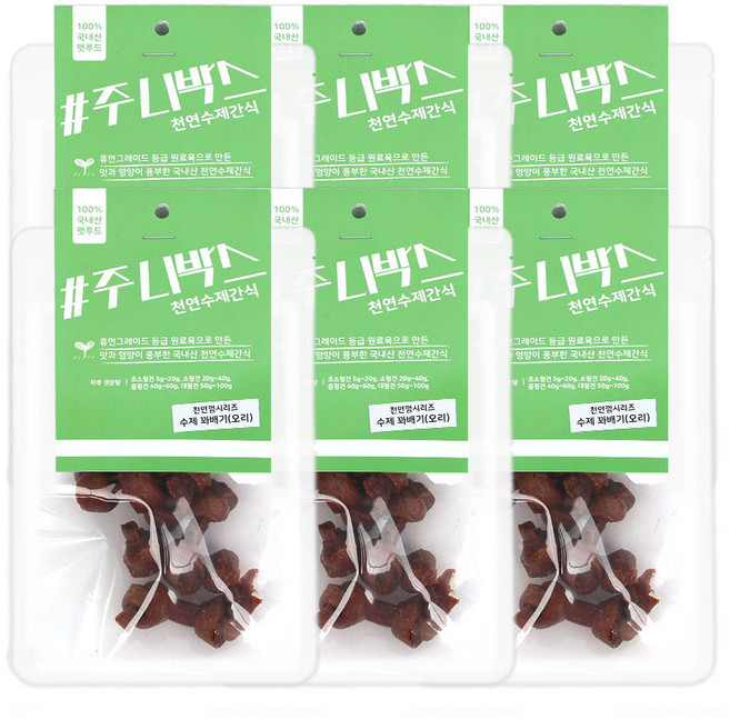 주니박스 천연껌시리즈 꽈배기 강아지 간식 50g, 오리, 6개