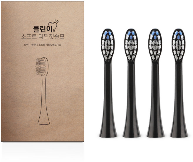 오아 클린이소프트 전용 리필 칫솔모 블랙, VO-ET034, 4개