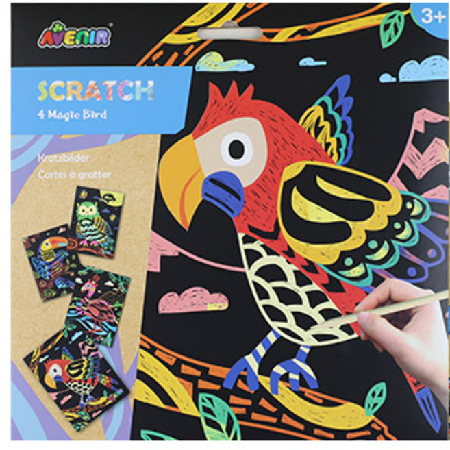 해피플레이 에비니어 스크래치 페이퍼 마법의 새 4종 세트, 혼합색상, 1개