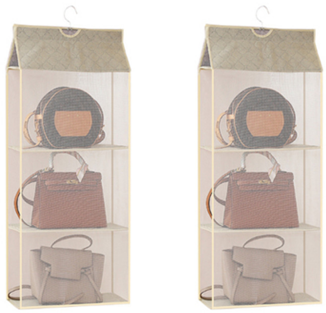 마켓피오 통기성 좋은 메쉬 가방 보관함 3단, 베이지, 2개