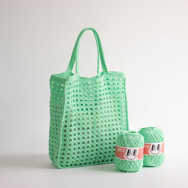 야나 올리오 봉봉 네트백 뜨개질 DIY 패키지 + 인쇄 도안 세트, 1세트, 746 에메랄드그린