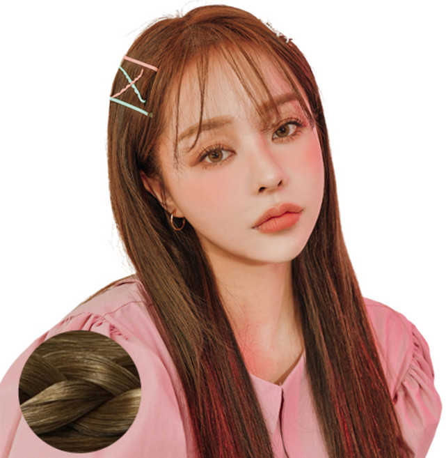 여자 인모 슬림 12피스 밀착스킨 스트레이트 셀프 붙임머리 45cm, 블론드브라운, 1개