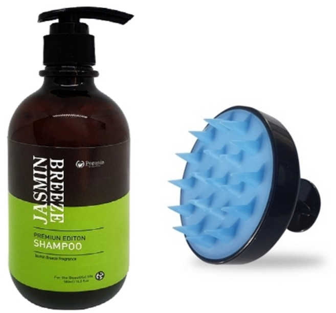 포고니아 모링가 자스민 브리즈 오리지널 리뉴잉 샴푸 500ml + 헤어 폼 브러쉬 세트, 1세트