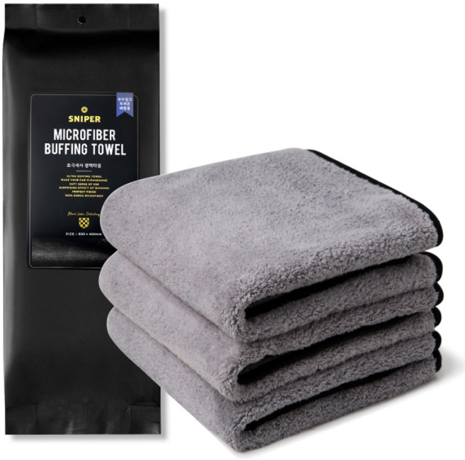 스나이퍼 버핑 자동차 세차 타월 양면 그레이, 3개