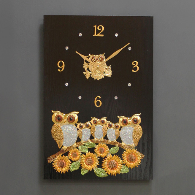 썬플라워둥지 다섯부엉이 액자 저소음 벽시계, 혼합색상