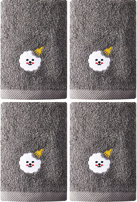 소프트터치 마이독 자수 수건 150g 코마사, 비숑, 4개