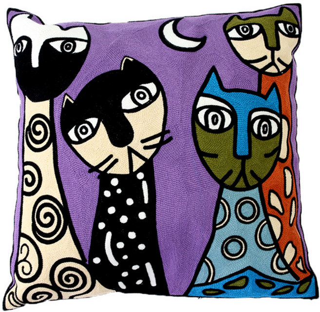 해피툴 모던 고양이 자수 쿠션 커버 + 솜, 고양이가족