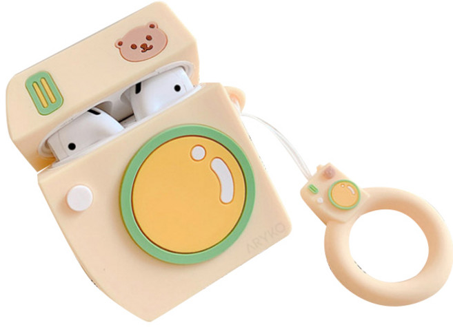 아리코 큐티 베어 즉석카메라 에어팟 이어폰 케이스, 옐로우, 1개