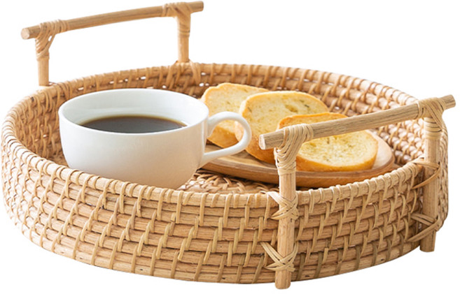 이소품 우드 양손잡이 라탄 트레이, 네츄럴