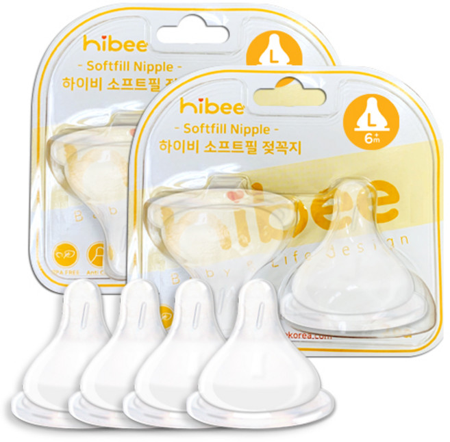 하이비 모유실감 더블하트 호환 소프트필 젖꼭지 2p, L(6개월이상), 2개