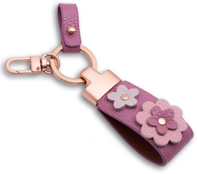 무에뜨 소가죽 플라워 자동차 키링, 1개, 핑크