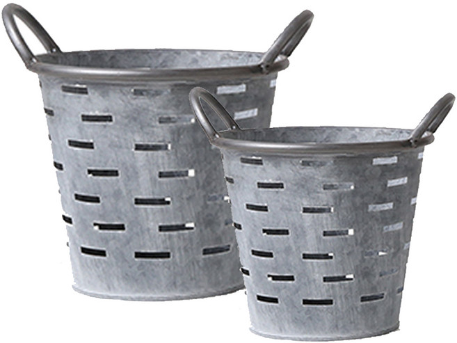 타공 양철통 손잡이 바스켓 S + M, 1세트