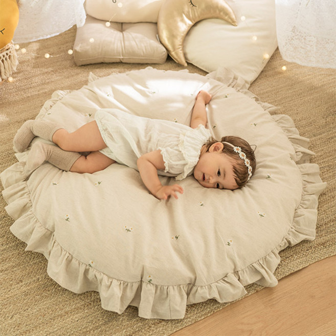 데코뷰 들꽃자수 아이방 대방석 솜포함, 베이지