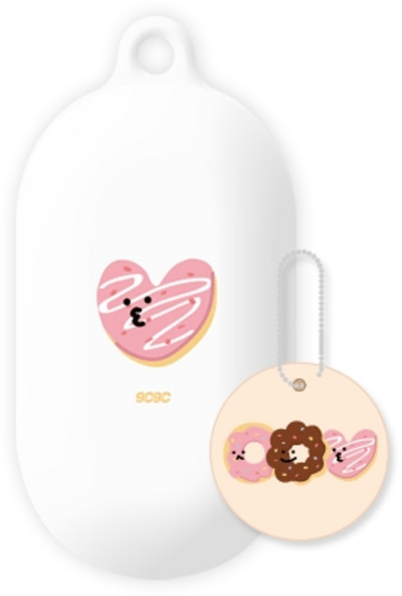 9C9C 야미 갤럭시 버즈 젤리 케이스 + 원형 키링, 하트도넛, 1개
