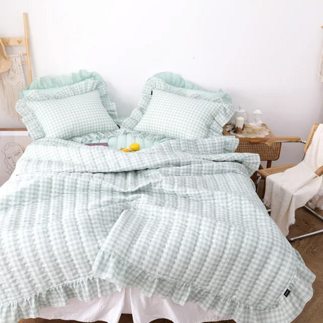 베이직톤 인견시어서커 슈슈체크 여름 이불, 민트