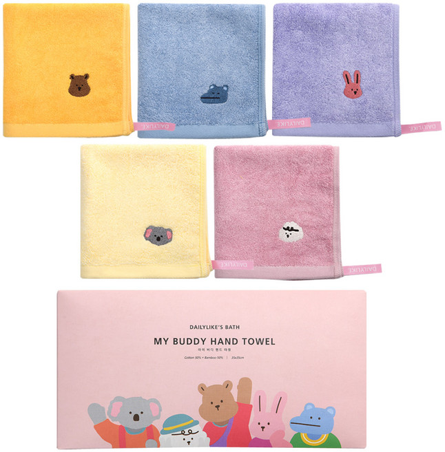 데일리라이크 마이버디 핸드 타월 5종 세트, 혼합색상, 1세트