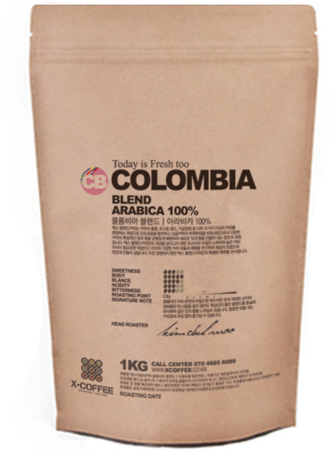 엑스데일리커피 콜롬비아블랜드 원두커피, 1kg, 1개, 홀빈(분쇄안함)