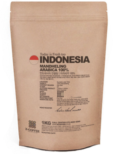 엑스데일리커피 인도네시아만델링 원두커피, 1kg, 홀빈(분쇄안함), 1개