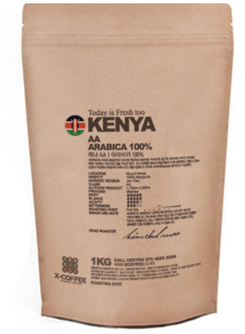 엑스데일리커피 케냐AA 원두커피, 1kg, 홀빈(분쇄안함), 1개