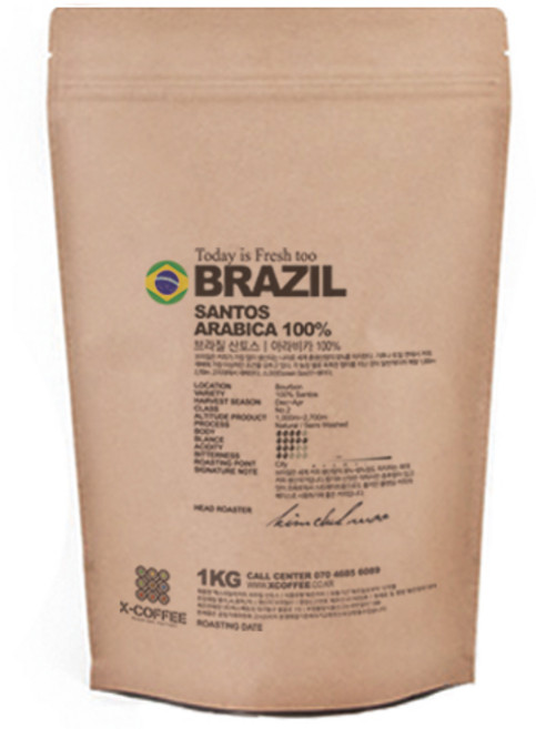 엑스데일리커피 브라질산토스 원두커피, 1kg, 1개, 홀빈(분쇄안함)