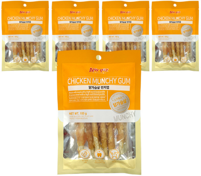 애니펫 강아지 닭가슴살 먼치껌 간식, 닭고기 + 소가죽 혼합맛, 100g, 5개