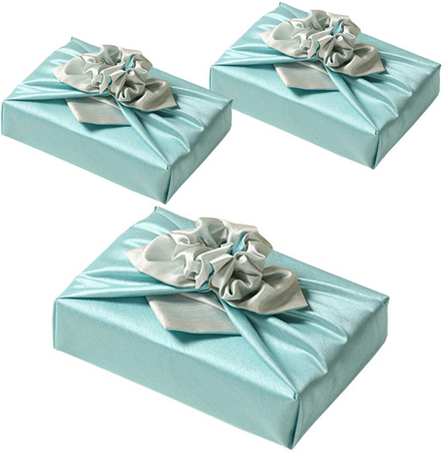 통샵 실크 겹 보자기 110 x 110 cm, 파스텔블루 + 아이보리(113), 3개