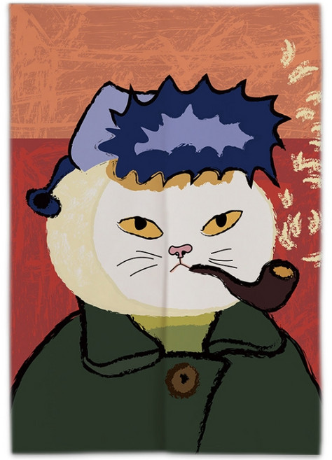 콩 케이리빙홈 고양이 명화 파티션 커튼