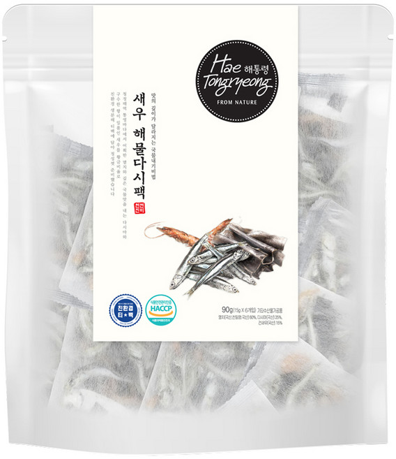 해통령 국물 내기 비법 새우 해물다시팩, 90g, 1개