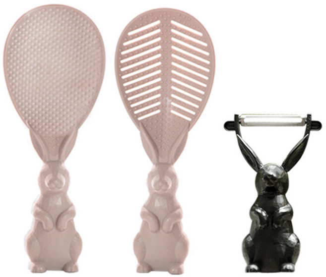 비스비바 루멘 토끼주걱 + 채반 + 감자칼 세트, 핑크(주걱, 채반), 블랙(감자칼), 1세트