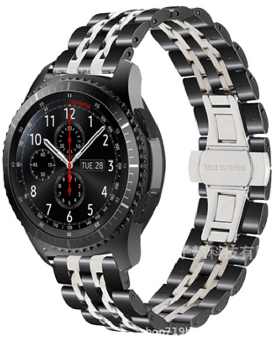 아이엠판다 갤럭시 액티브 1/2/워치3/워치4/워치4클래식 20mm 프리미엄 메탈 스트랩 (40/41/42mm 호환 가능), 실버블랙, 1개