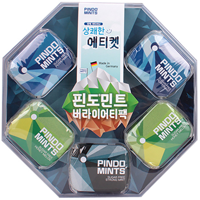 핀도민트 무설탕 캔디 페퍼민트 15g x 2p + 스트롱민트 15g + 허니듀멜론 15g x 2p 버라이어티팩 세트, 1세트