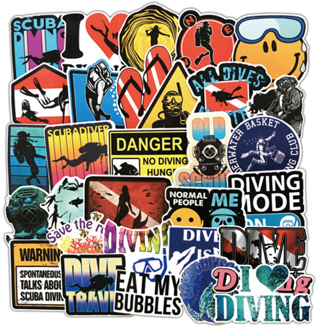 Select Sticker 潛水夫潛水員防水貼紙59款套組, 混合色, 1套