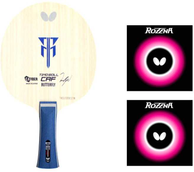 버터플라이 티모볼 CAF 탁구라켓 FL + 로제나 러버 2p, 1세트