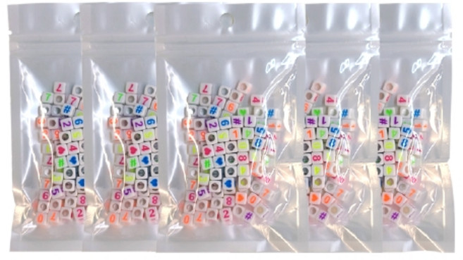 리니팜 화이트형광 사각 숫자문자 비즈 DIY 키트, 혼합색상, 5개