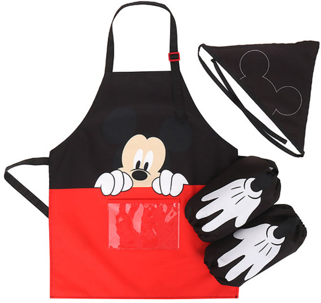 디즈니 미키마우스 심플 앞치마 + 토시 + 두건세트 PN057