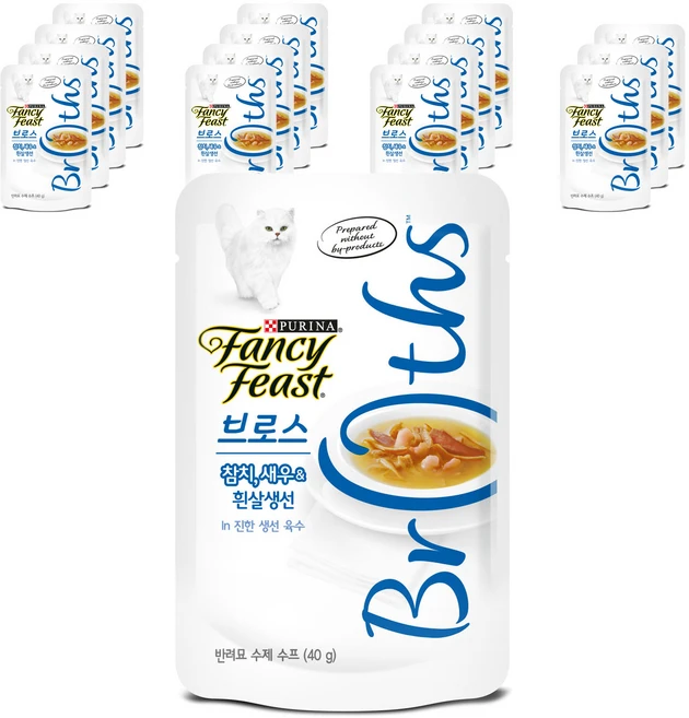 팬시피스트 브로스 고양이 간식 파우치 생선, 참치 + 새우 + 흰살생선 + 진한 생선 육수 혼합맛, 40g, 16개 - 쿠팡