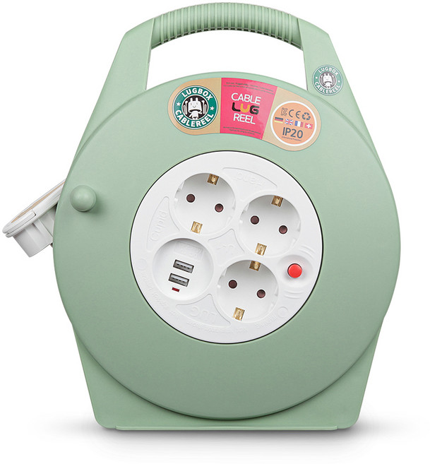 러그 코드릴 케이브 릴선 3구 + USB 2포트, 15m, 민트그린, 1개