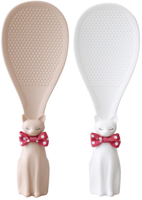예쁘게 앉아있는 고양이 주걱, 오트밀, 화이트, 2개