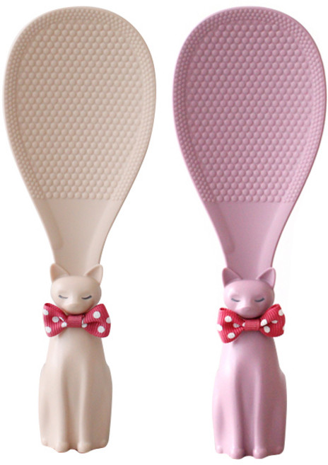 예쁘게 앉아있는 고양이 주걱, 핑크, 오트밀, 2개