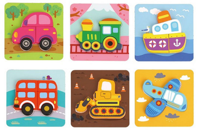 투키토이 투키 미니퍼즐 교통 6종 판퍼즐, 1세트, 6피스